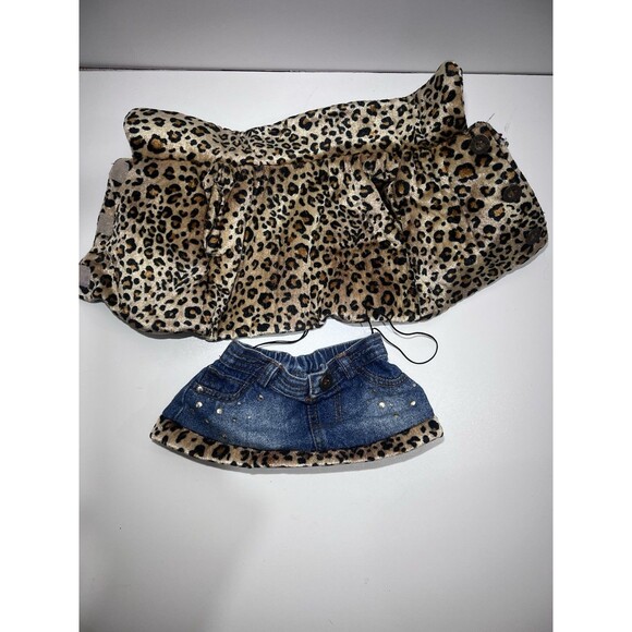 Build A Bear Leopard Cheetah Reversible Denim Jean Jacket Skirt - Picture 3 of 4